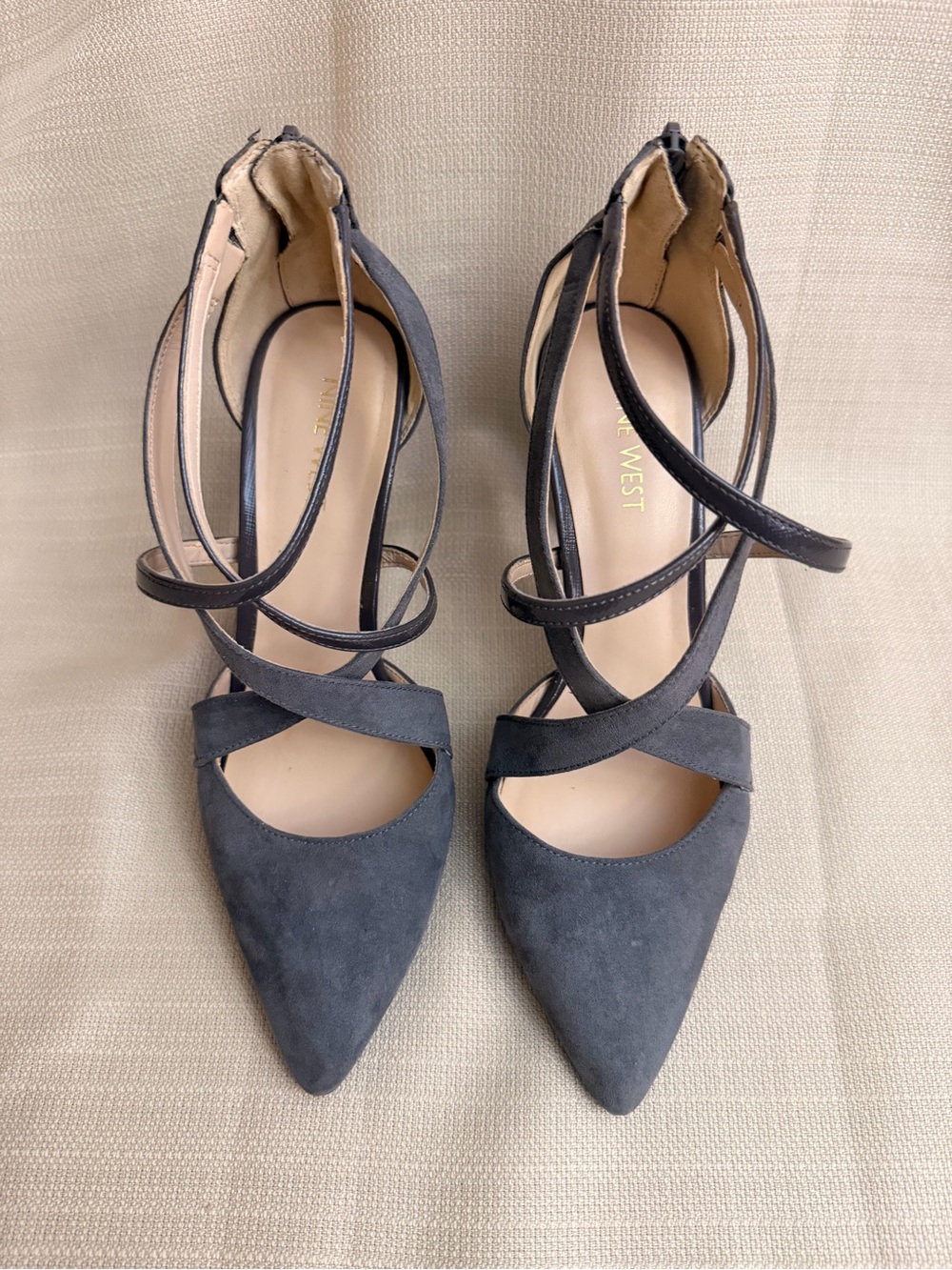 Nine West Gray Suede Pointed-Toe Crisscross Heels - Picture 3 of 7